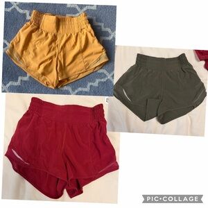 Lululemon hotty hot shorts, high rise, 2.5 inch length.  Set of 3